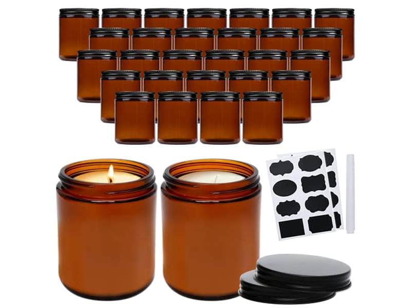 8OZ Amber Candle Jars Set of 30
