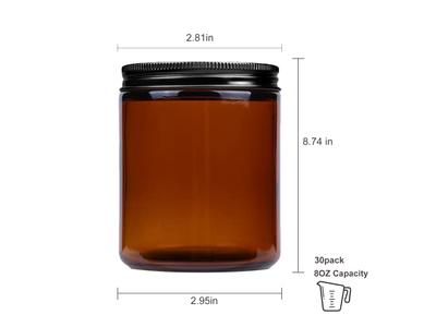 8OZ Amber Candle Jars Set of 30