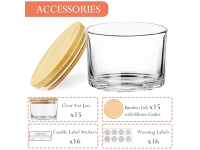 Candle Jars with Airtight Bamboo Lids for Making Candles