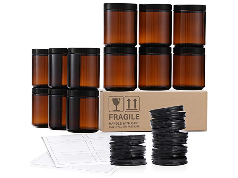 Dark Amber Candle Jars with 12 Metal 12 Plastic Lids