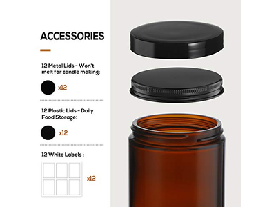 Dark Amber Candle Jars with 12 Metal 12 Plastic Lids
